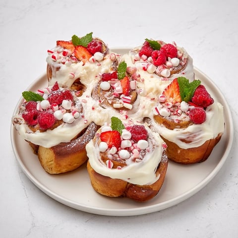 A festive North Pole Cinnamon Roll Board with frosted rolls, marshmallows, and vibrant garnishes.