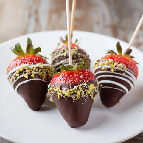 Chocolate-Dipped Strawberry Skewers glistening with melted chocolate, ready for a delicious, refreshing bite.