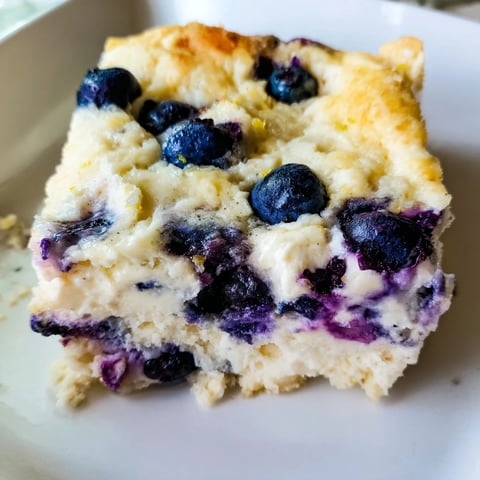 Warm Blueberry Cottage Cheese Bake, baked until golden brown with juicy, bursting blueberries.