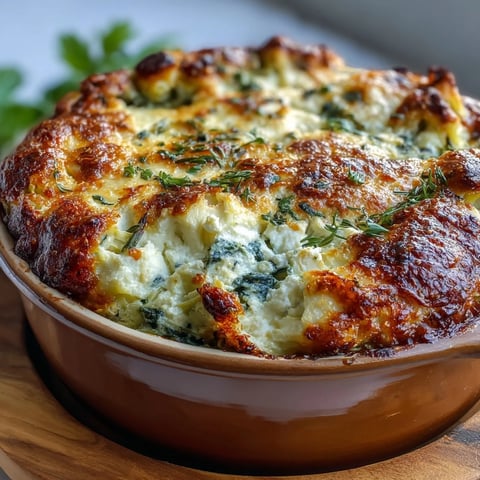 Golden-brown High Protein Spinach Artichoke Bake with a bubbly, cheesy top, served hot from the oven and ready to slice.