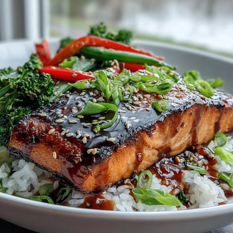 A vibrant Teriyaki Salmon Bowl with glazed fillet, fluffy rice, and colorful stir-fried vegetables, ready to serve.