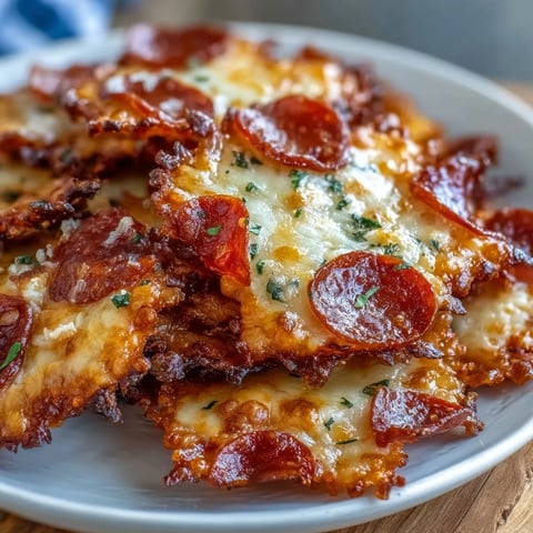 Golden-baked Pepperoni Cheese Crisps fresh from the oven, featuring bubbly, melted cheese over savory pepperoni slices on a baking sheet.