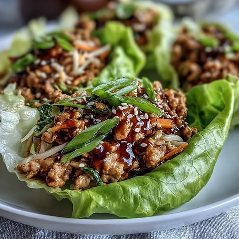 Golden-brown Potsticker Noodle Lettuce Cups filled with turkey, carrots, and cabbage, garnished with sesame seeds on a rustic wooden table.