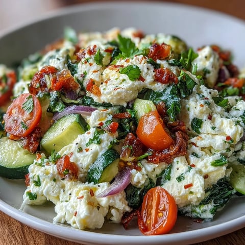 Brightly colored bell peppers, zucchini, and spinach sautéed in a skillet before fluffy egg whites are folded in for this Egg White Veggie Scramble with Salsa.