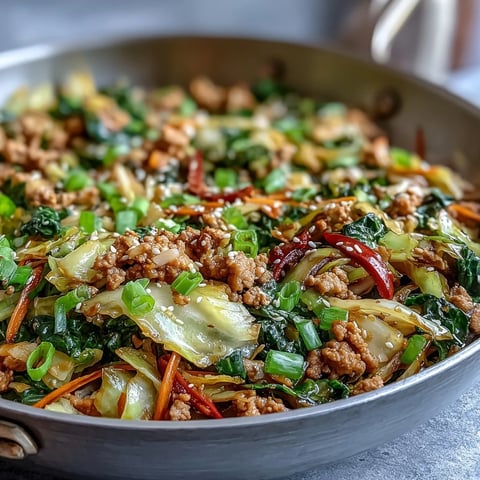 Sizzling ground turkey, bright cabbage, carrots, and peppers are tossed in a savory Asian-inspired sauce in this High-Volume Cabbage and Turkey Stir-Fry.