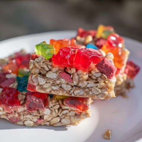 Delicious homemade gummies and crunchy freeze-dried candy elevate these DIY Snack Bars.  