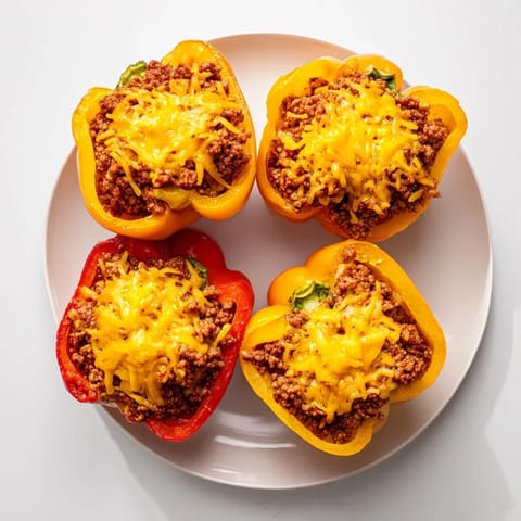 Golden, cheesy Sloppy Joe Stuffed Bell Peppers, ready to be enjoyed with the family tonight.