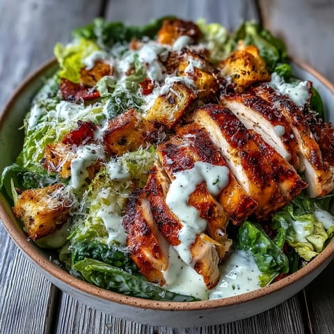 Golden grilled chicken slices rest on crisp romaine, topped with freshly grated parmesan and golden croutons for a Caesar Chicken Bowl.