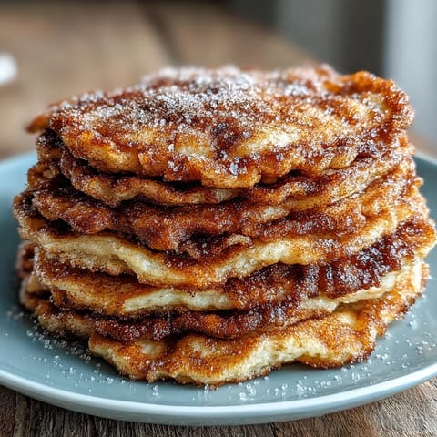 A close-up of fluffy Spanish Churro-Inspired Pancakes, perfect for dipping in warm chocolate sauce.
