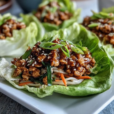 A close-up of a hand holding a fresh Potsticker Noodle Lettuce Cup, revealing a savory turkey and noodle filling with vibrant herbs.