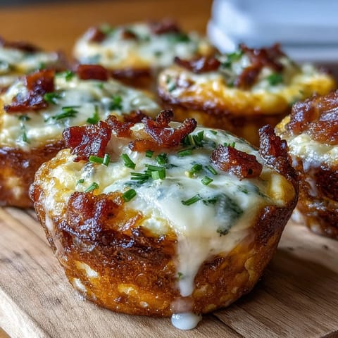 Golden-brown Ranch & Cheddar Egg Muffin Cups with crispy bacon and melted cheese, perfect for a savory breakfast on the go.