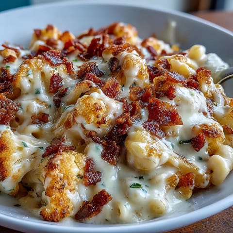 Keto Mac Cheese Cauliflower Bacon