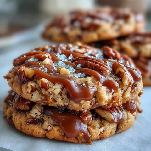 ALT text: Decadent butter pecan cookies with rich caramel swirl, toasted pecans adding crunch to every bite.