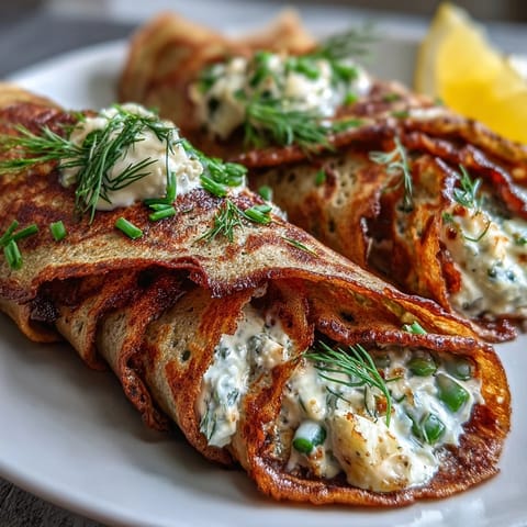 Spring Buckwheat Crepes filled with fresh spring vegetables and creamy herbed cheese, a light and elegant vegetarian main dish.