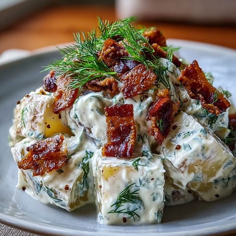 Crispy bacon Memorial Day Potato Salad, a picnic side dish dream.