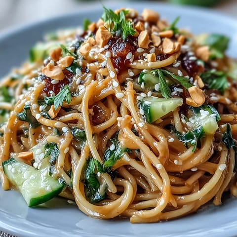Vibrantly topped cold peanut sesame noodles featuring crunchy peanuts, perfect for summer.