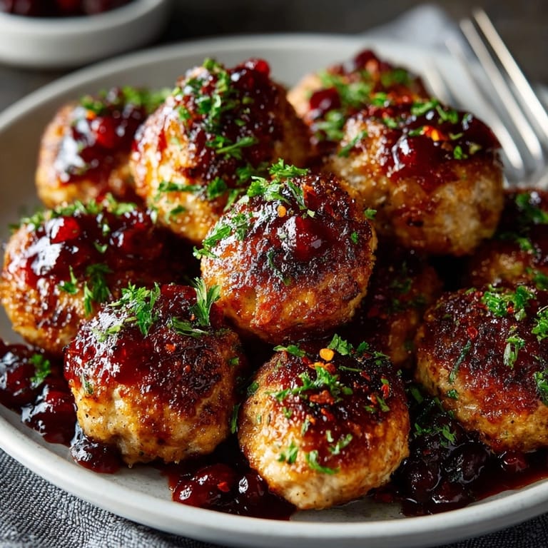 Festive Cranberry BBQ Turkey Meatballs recipe: A vibrant, flavorful holiday appetizer with juicy, tender meat.
