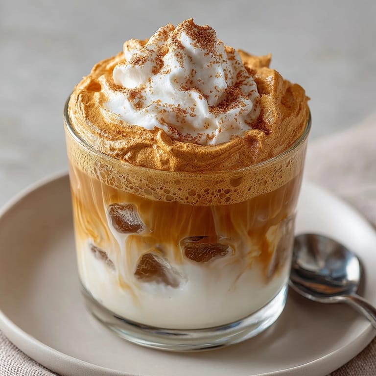 Close-up of Cloud Coffee's fluffy coffee layer being gently stirred into creamy milk.