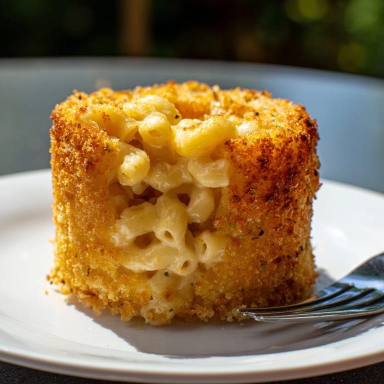 Creamy, decadent Mac and Cheese Stuffed Onion Rings oozing cheesy goodness, ready to serve.