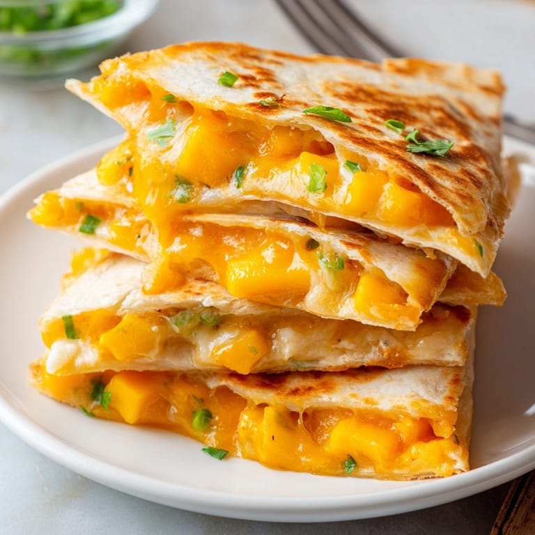 Warm, crispy Cheesy Mango Quesadilla Triangles, a delightful savory-sweet snack ready to share.