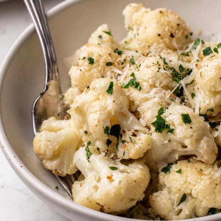 Garlicky, cheesy Alfredo Cauliflower Garlic Skillet, a quick, comforting low-carb dinner.