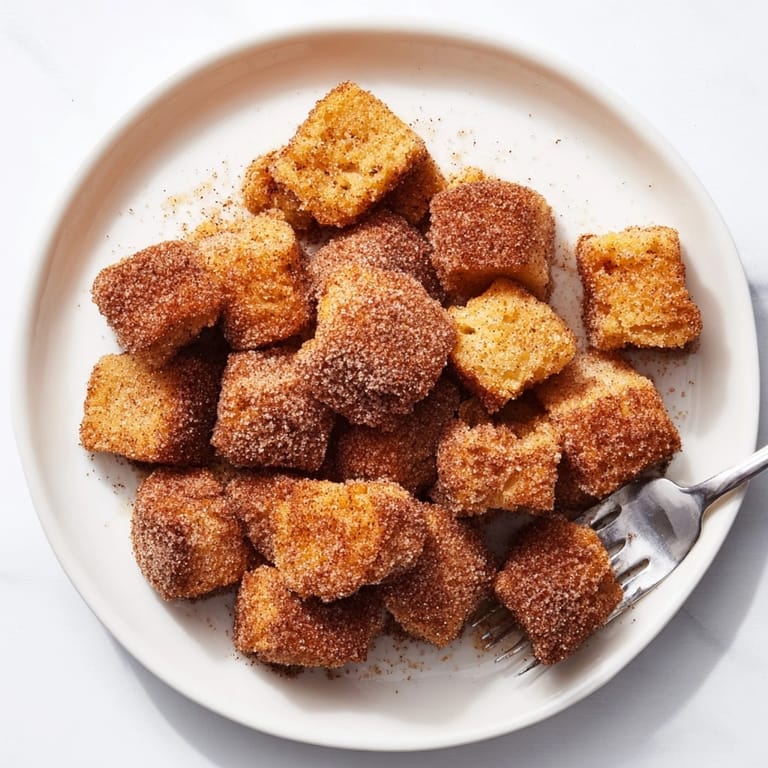 Imagine the aroma: freshly cooked Cinnamon Brown Sugar French Toast Bites, a delicious, easy dessert.