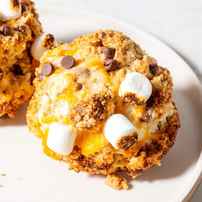 Warm, gooey Smores Cheesy Jalapeño Biscuit Muffins fresh from the oven, bursting with flavor.  