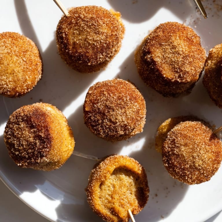 Warm, spiced Chai Pumpkin Churro Cake Pancake Muffin Pops, perfect for an autumn treat.  