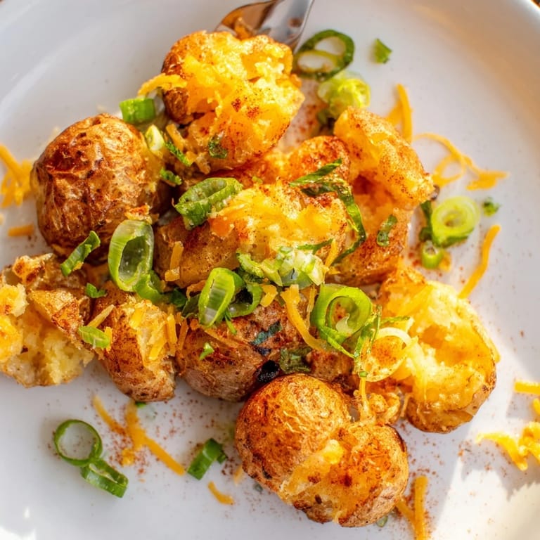 Golden brown smashed green onion potato bombs served hot, perfect for sharing.  