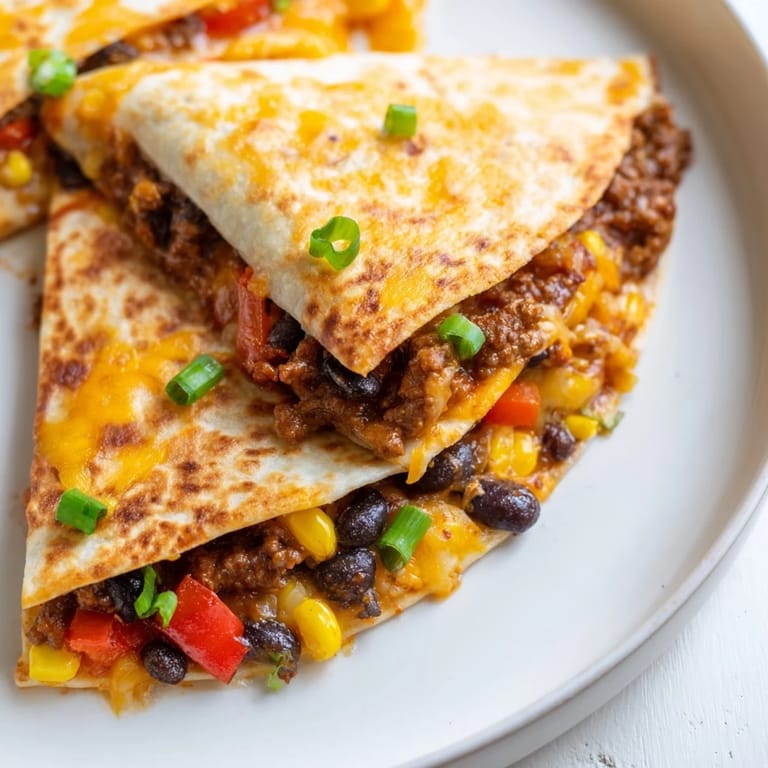 A sheet pan full of Sheet Pan Quesadillas with bubbling cheese and colorful vegetables filling the tortillas.