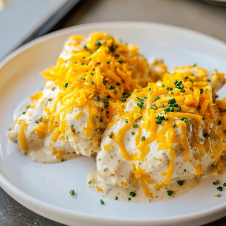 Serving suggestion: Slice into tender Cheddar Ranch Chicken Bake for a flavorful, comforting family meal.
