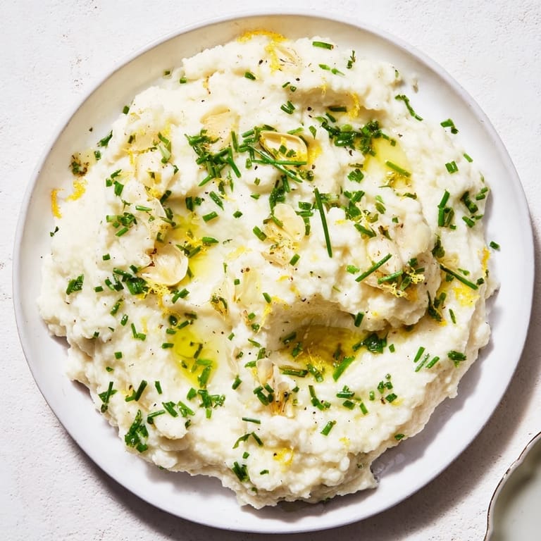 Homemade Cauliflower Mash with Garlic & Lemon Herb provides a bright and flavorful alternative to potatoes.