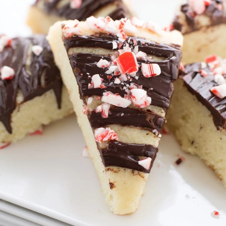 Golden-baked Chocolate Peppermint Shortbread Wedges, with crushed peppermint—a delicious holiday treat.