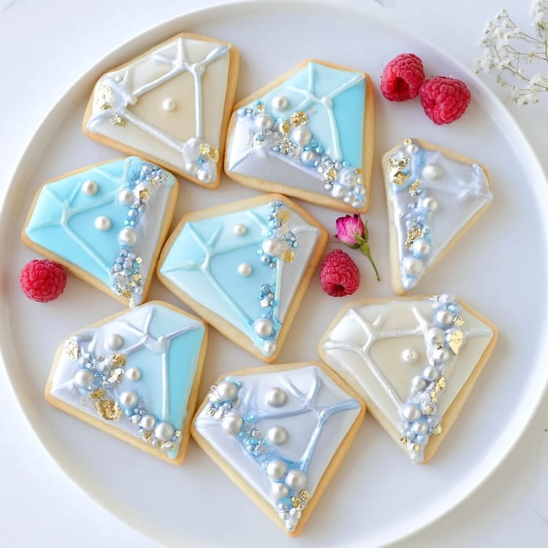 This Engagement Ring Diamond Dessert Tray presents a beautiful arrangement of jeweled cookies, perfect for any celebration.