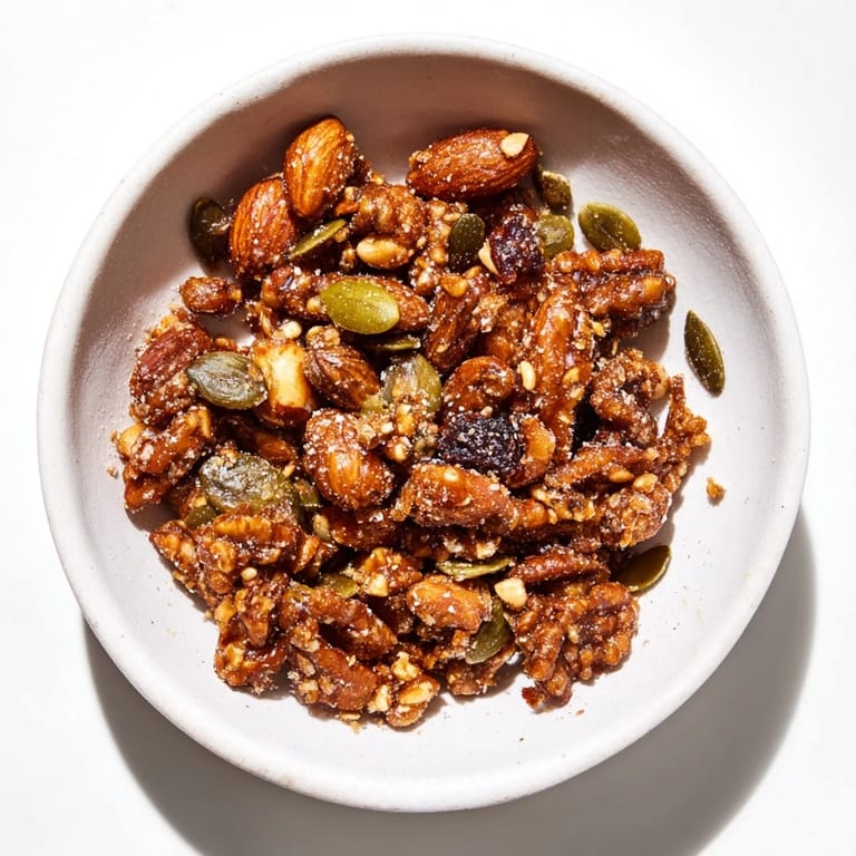 Close-up of the flavorful Squirrels Gourmet Nut Bowl, showing crunchy nuts and sweet dried cranberries.