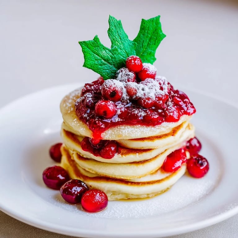 Fresh fruit compote decorates this festive Brunch Board: Pancake Stack for a beautiful brunch presentation.