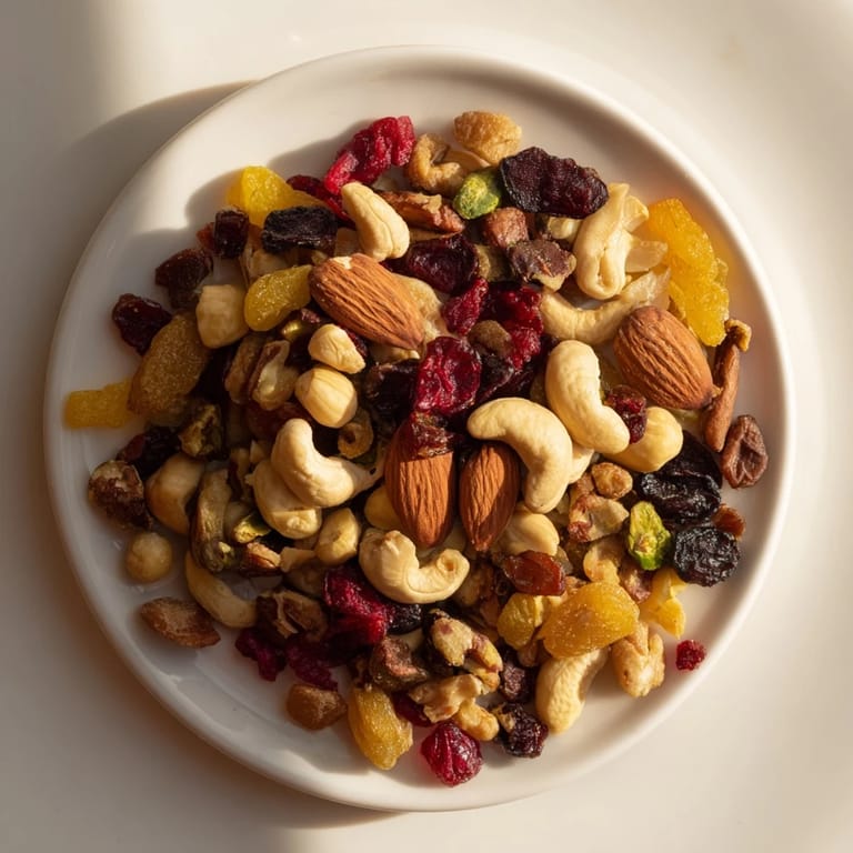 Close-up of assorted nuts and dried fruit, a delightful easy party recipe for quick entertaining.