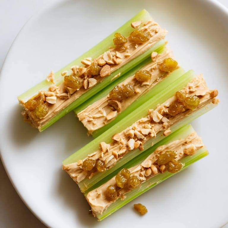 Vibrant celery sticks with peanut butter topping, a simple and satisfying American snack idea, perfect for kids.