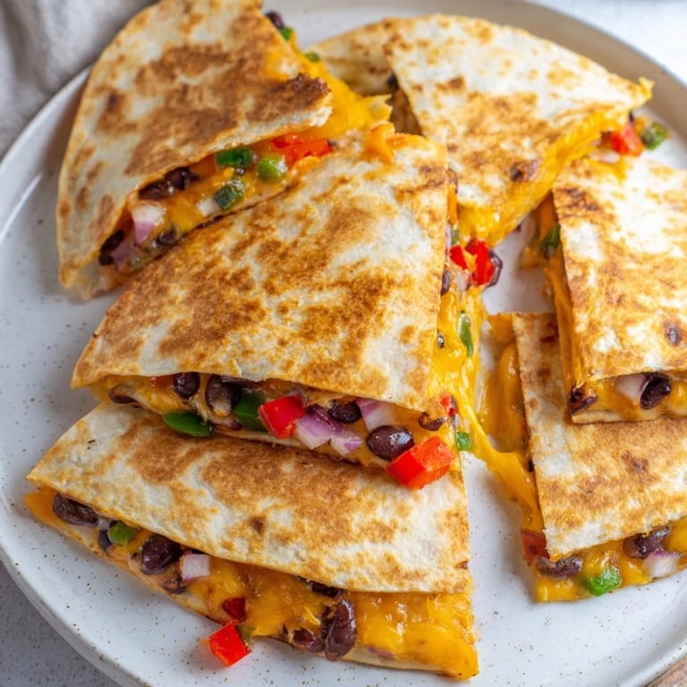 A sizzling skillet showcases a delicious homemade Black Bean Quesadilla, perfect for a quick and easy meal.