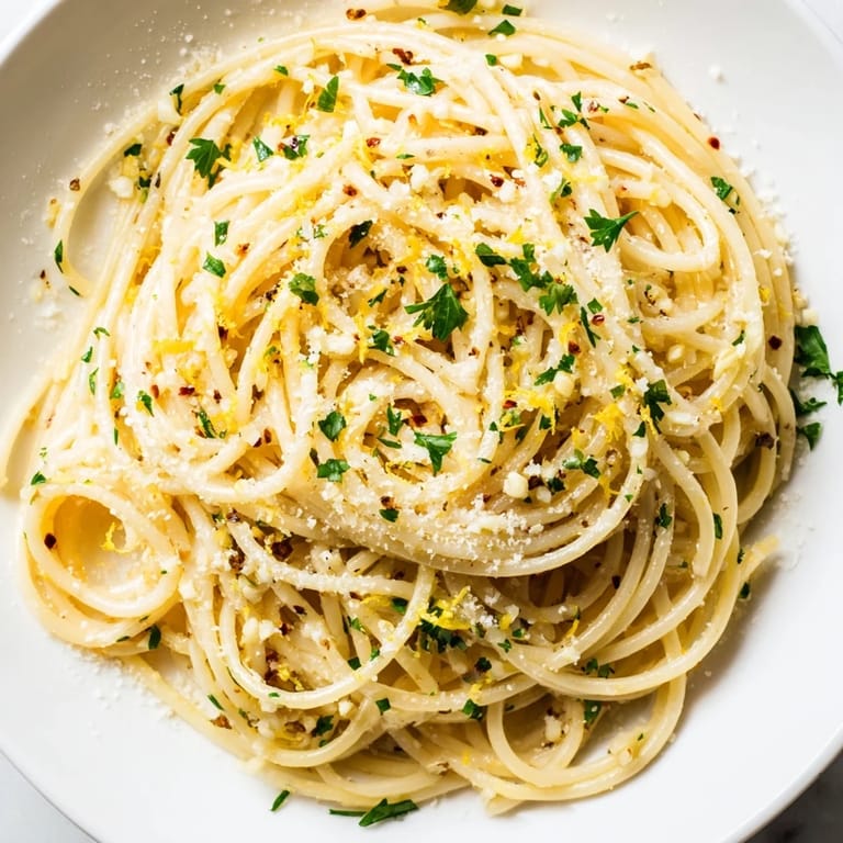 Creamy Garlic Butter Noodles, with an optional lemon zest garnish, offering delicious flavor and texture.