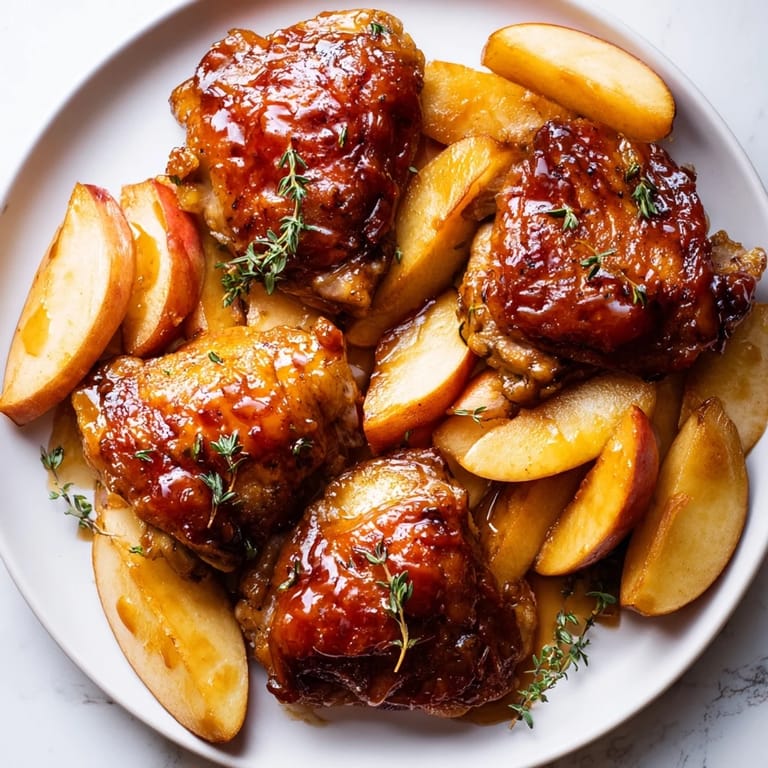 Baked to perfection: savor the sweet, savory aroma of Sticky Maple Apple Chicken, ready to serve.