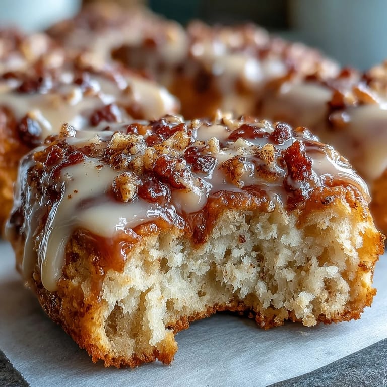 Freshly baked Maple Donut Bars with a crumbly cinnamon-nutmeg texture and a sweet glaze, set on a rustic wood table.