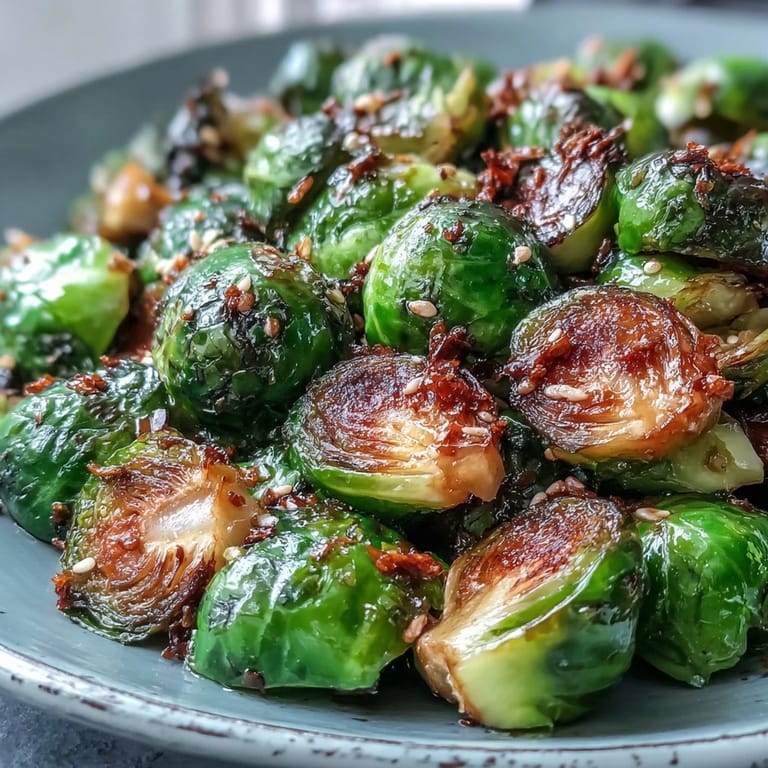 Golden Irresistible Orange Maple Glazed Brussels Sprouts arranged over a fluffy quinoa bowl with a drizzle of extra glaze.