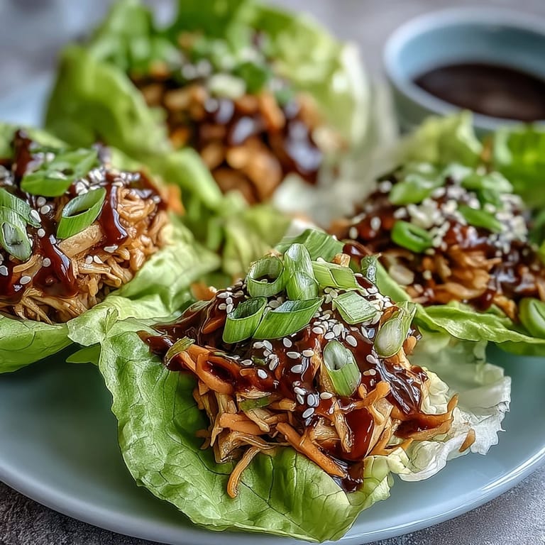 Fresh Potsticker Noodle Lettuce Cups with shredded carrots and cabbage, ready to serve as light lettuce wraps.