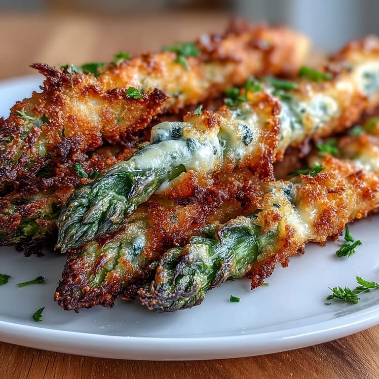 Golden baked Parmesan-crusted asparagus and shredded chicken crown a fresh salad with lemon dressing.