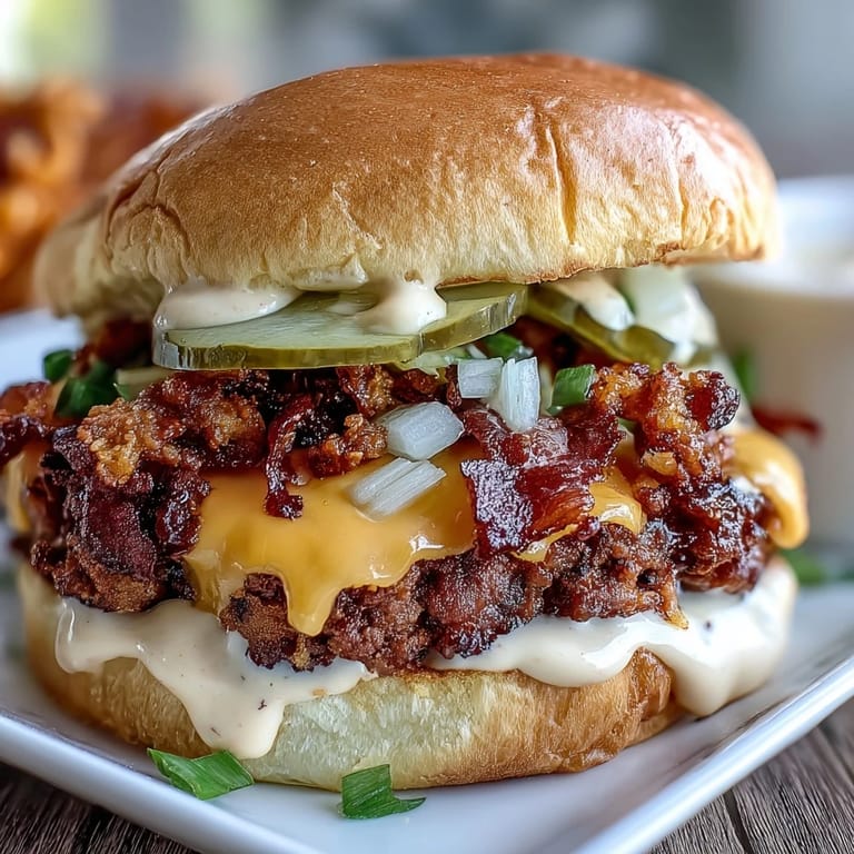 Crispy-edged beef patties on buttery slider buns, layered with pickles, onions, and a tangy special sauce.