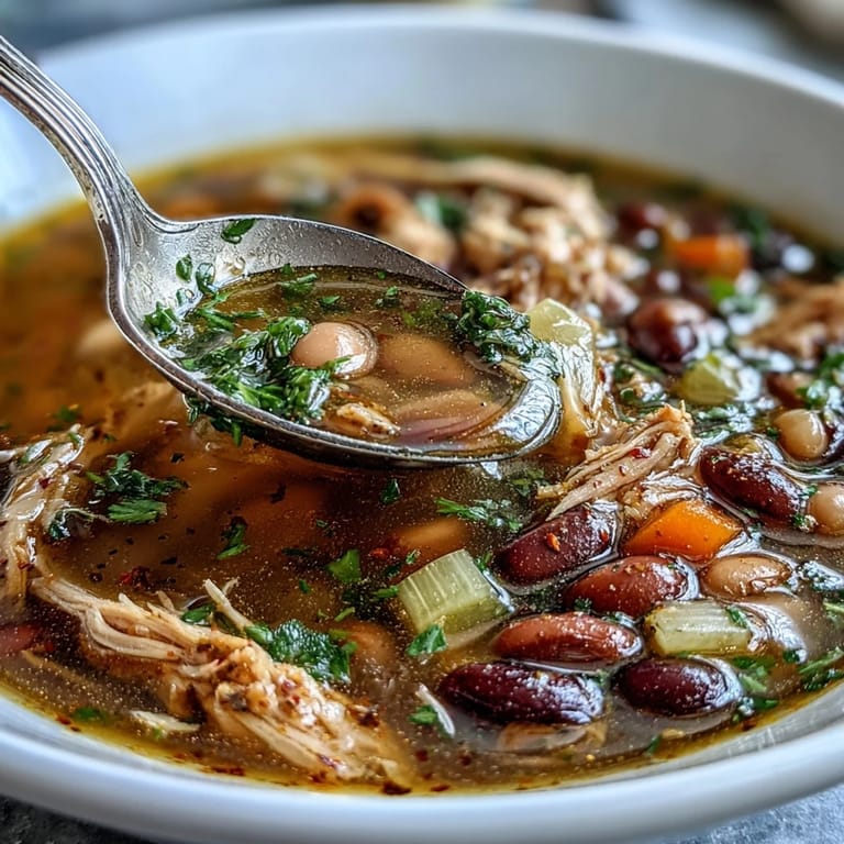 Rich and comforting 15-bean soup with smoky turkey, carrots, celery, and tomatoes slow-cooked for deep, satisfying flavor.