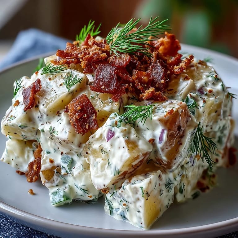 Savory Memorial Day Potato Salad with fresh dill and tangy dressing.
