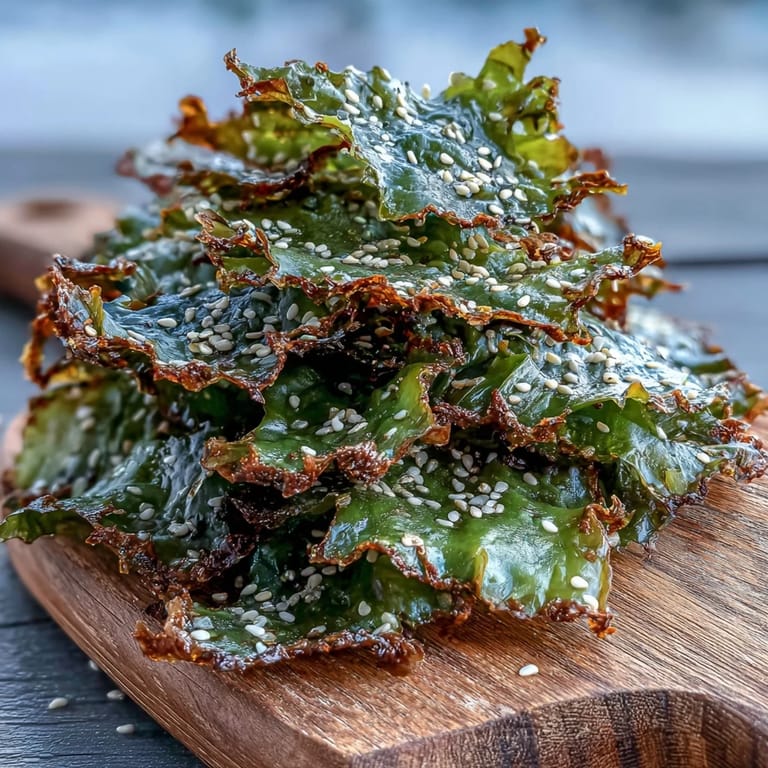 Savory seaweed snack chips, baked perfectly, ready for a delicious bite.