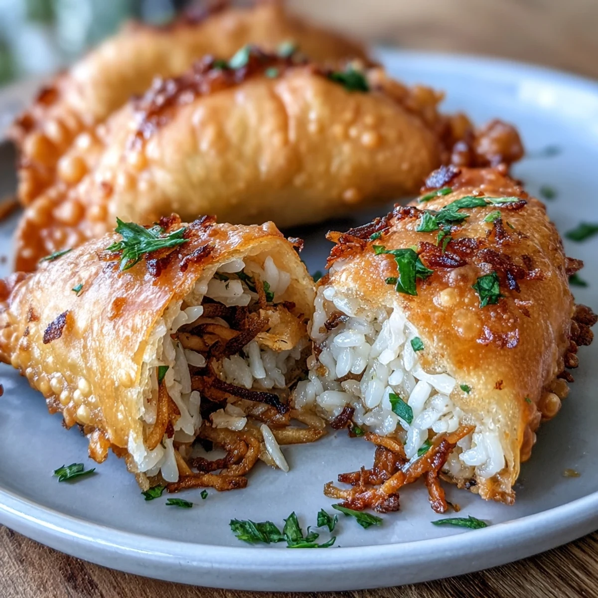 Crispy rice paper dumplings filled with savory tofu, shiitake mushrooms, and fresh vegetables.  